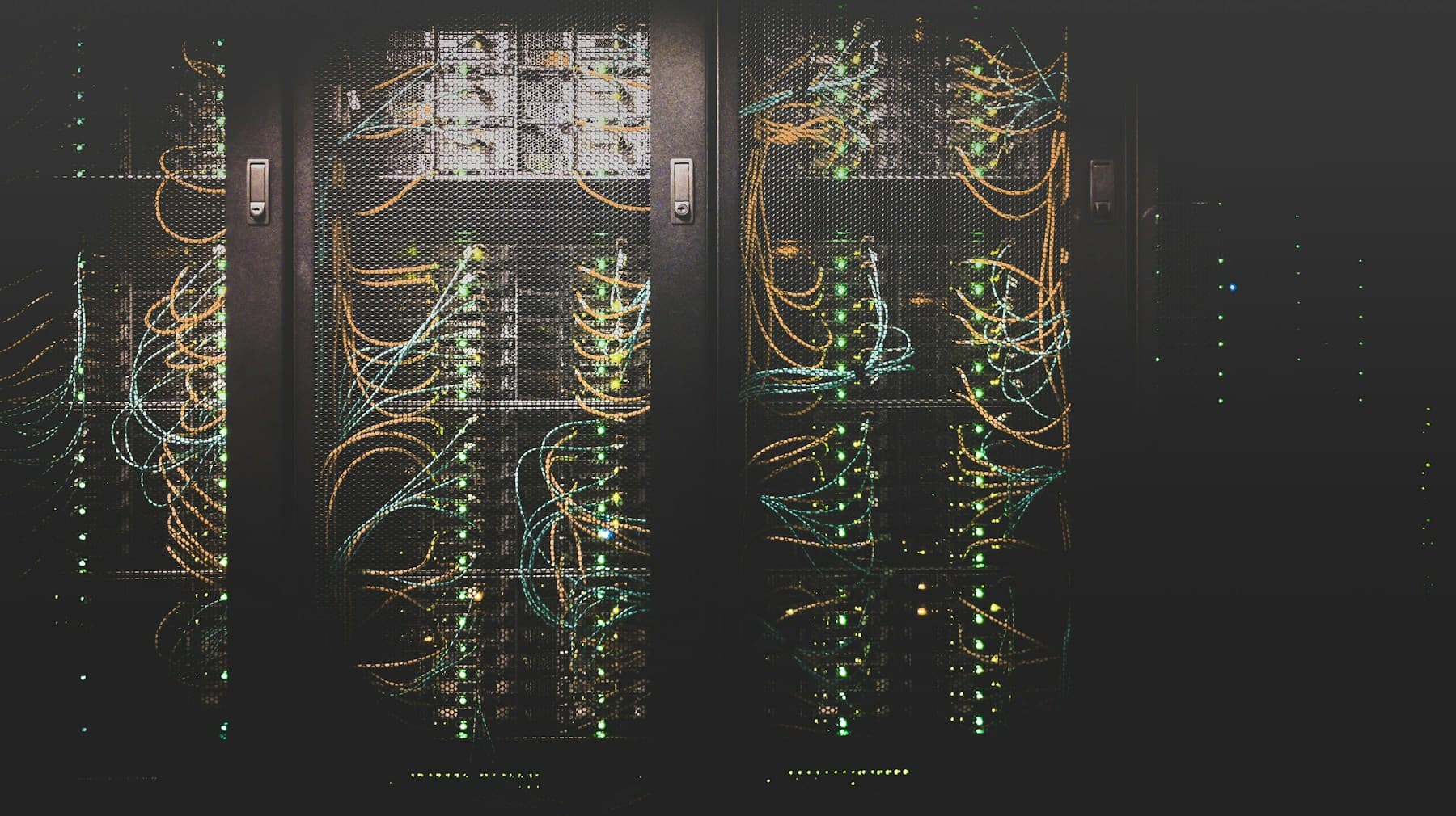 Blue server racks in a secure data center
